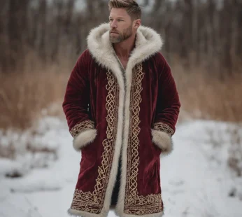 Men’s Celtic Santa Christmas Fuzzy Velvet Hooded Coat