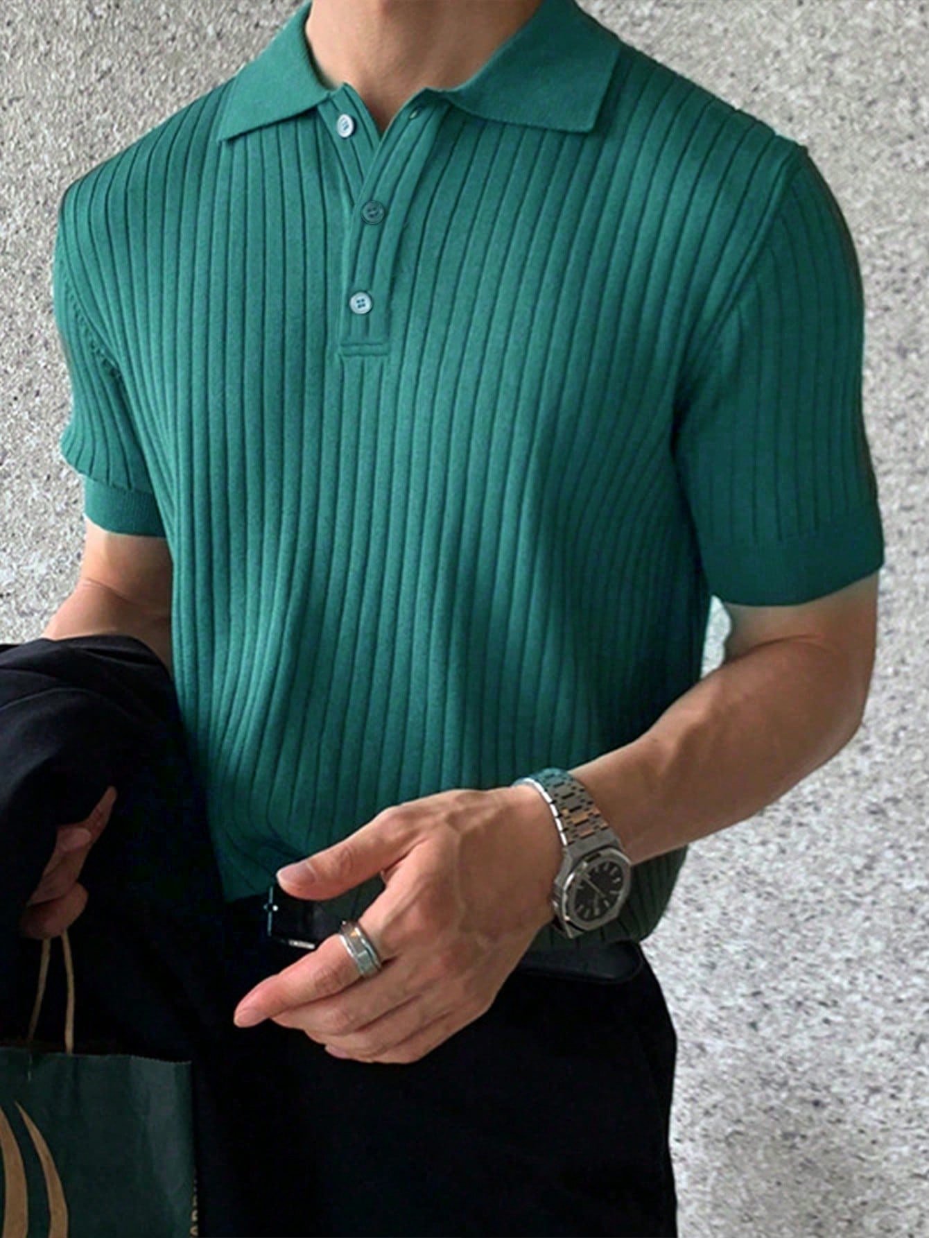 Men’s Solid Color Fine Ribbed Polo Shirt – Classic Old Money Style