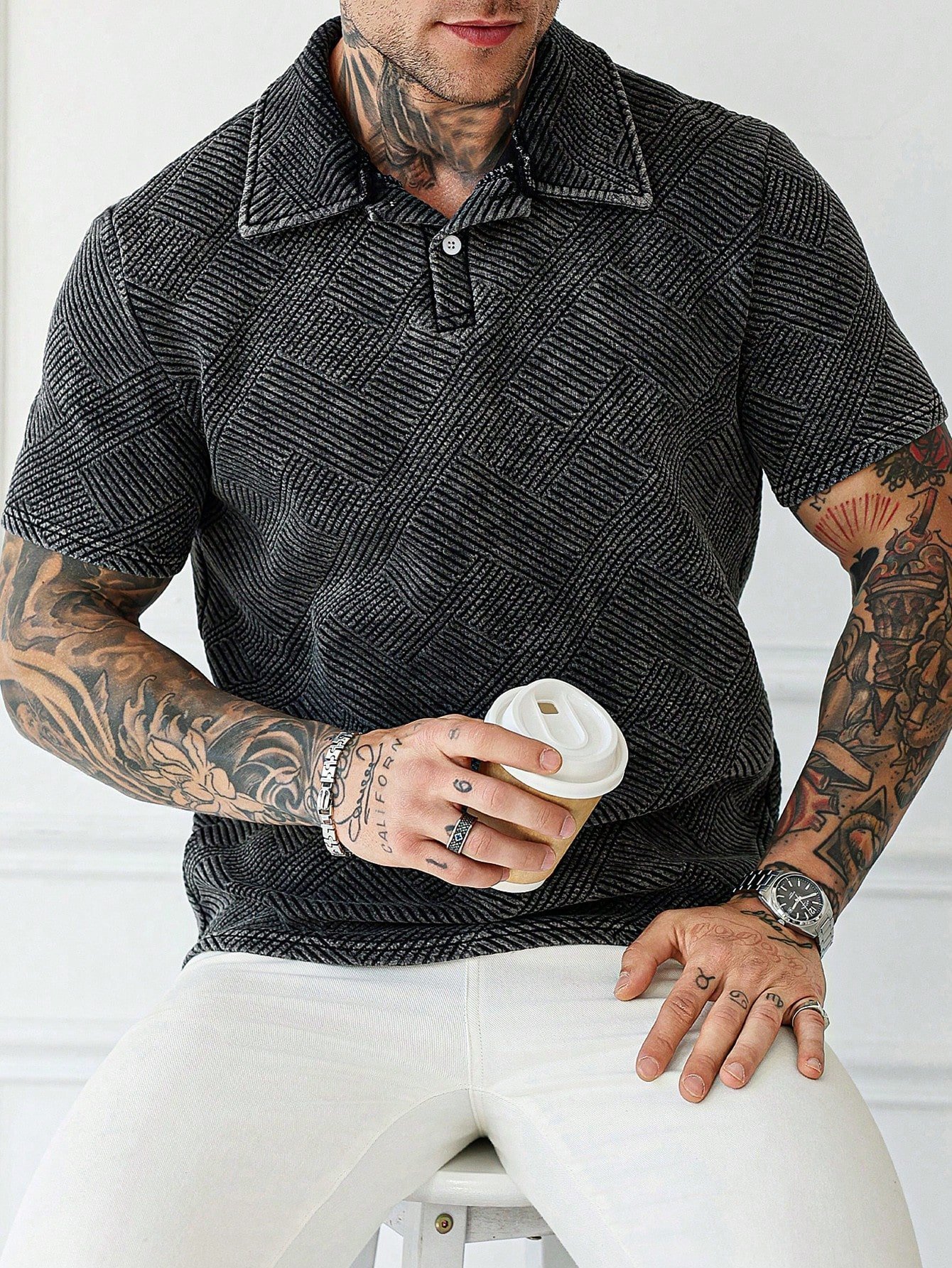 Men’s Casual Daily Wear Polo – Premium Black Vintage Washed Cotton